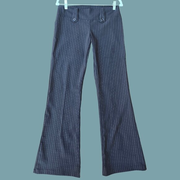 Y2K Low Rise Flare Dress Pants Black White Pinstripe Trouser Size 7 Office Siren - Picture 1 of 8